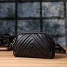 Компактна жіноча сумка на кожен день зі шкіри прошита трикутниками через плече Vintage 98210 чорного кольору modnotak фото - 9