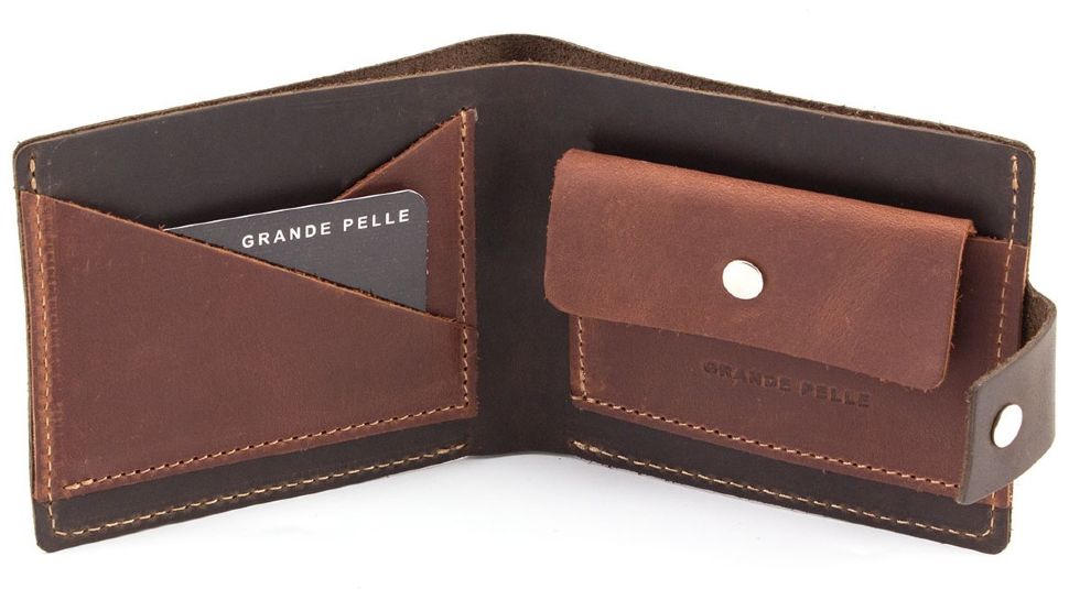 Коричневый кожаный кошелек винтажного стиля Grande Pelle (13038)