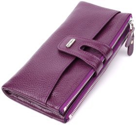 Повседневный женский кошелек из натуральной кожи с отделением для телефона на кнопке CANPELLINI фиолетового цвета 108510