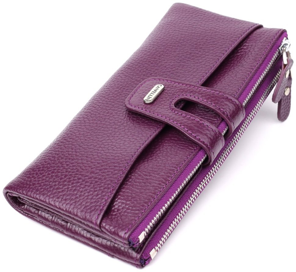 Повседневный женский кошелек из натуральной кожи с отделением для телефона на кнопке CANPELLINI фиолетового цвета 108510 modnotak фото №1