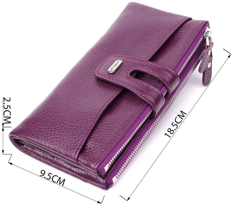 Повседневный женский кошелек из натуральной кожи с отделением для телефона на кнопке CANPELLINI фиолетового цвета 108510 modnotak фото №3