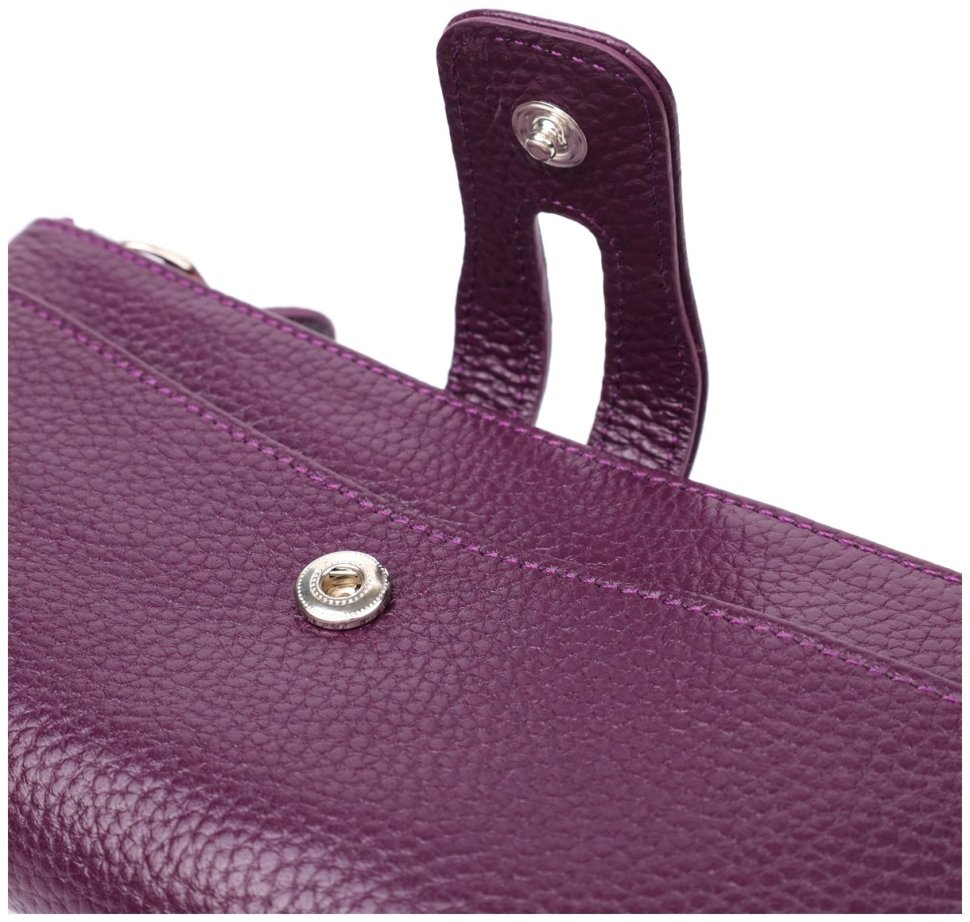 Повседневный женский кошелек из натуральной кожи с отделением для телефона на кнопке CANPELLINI фиолетового цвета 108510 modnotak фото №5