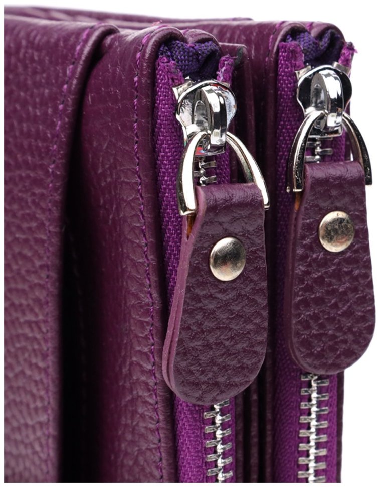 Повседневный женский кошелек из натуральной кожи с отделением для телефона на кнопке CANPELLINI фиолетового цвета 108510 modnotak фото №6