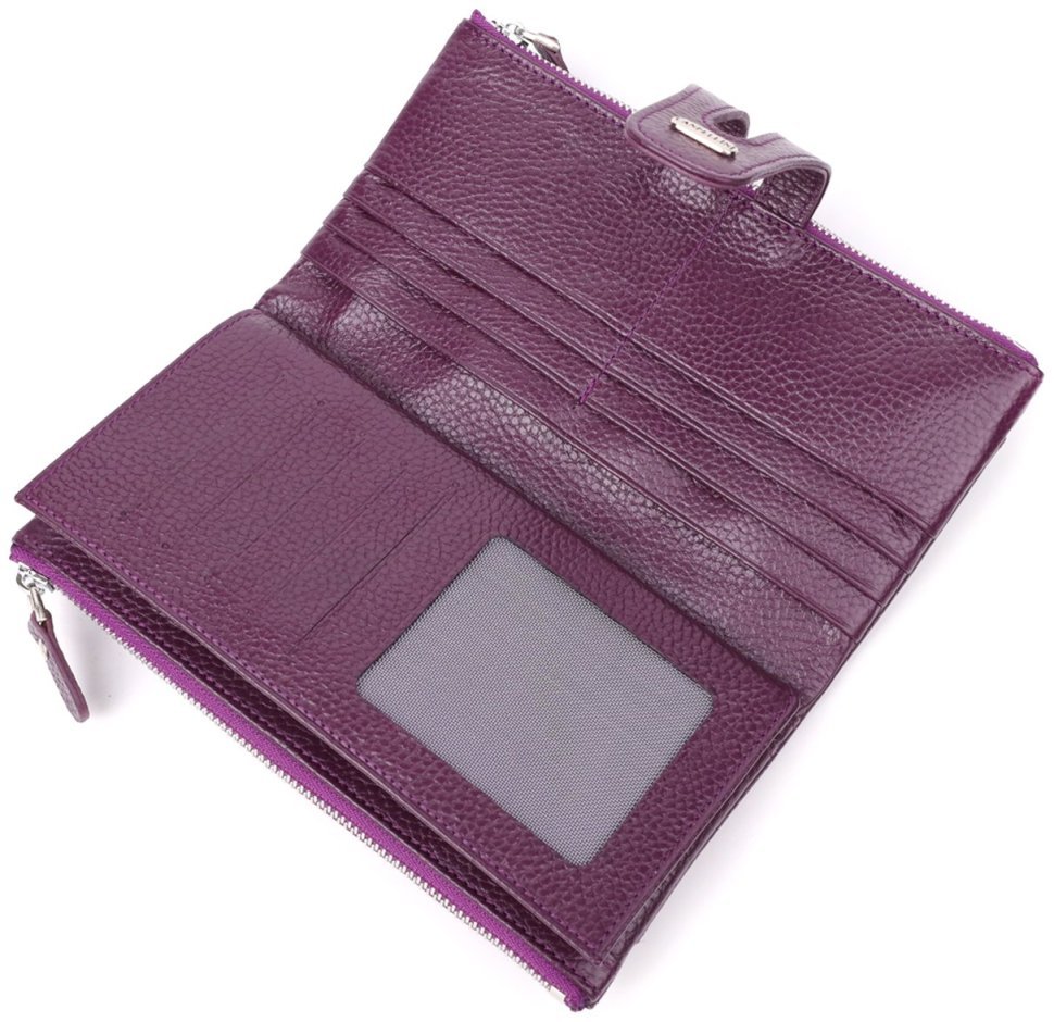 Повседневный женский кошелек из натуральной кожи с отделением для телефона на кнопке CANPELLINI фиолетового цвета 108510 modnotak фото №8