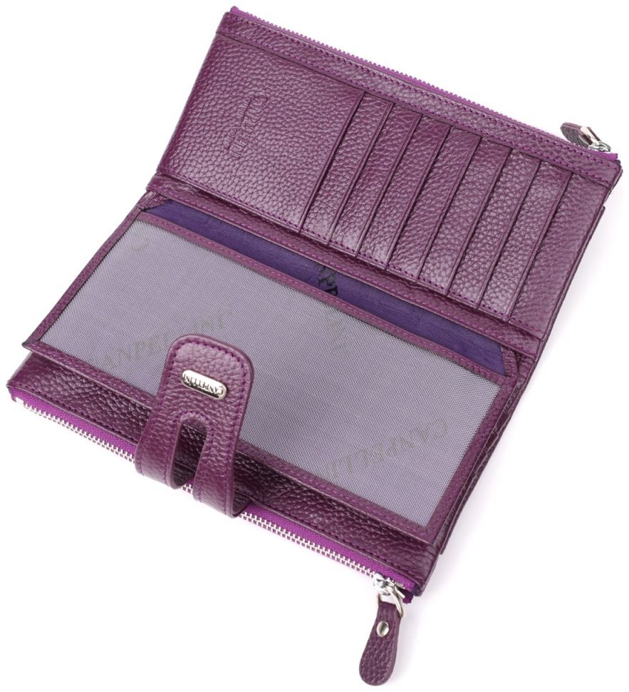 Повседневный женский кошелек из натуральной кожи с отделением для телефона на кнопке CANPELLINI фиолетового цвета 108510 modnotak фото №9