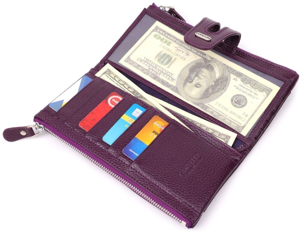 Повседневный женский кошелек из натуральной кожи с отделением для телефона на кнопке CANPELLINI фиолетового цвета 108510 modnotak фото №10