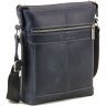 Наплечная вертикальная мужская сумка синего цвета из натуральной кожи Tom Stone (10953) - 1