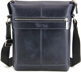 Наплічна вертикальна чоловіча сумка синього кольору з натуральної шкіри Tom Stone (10953) - 2
