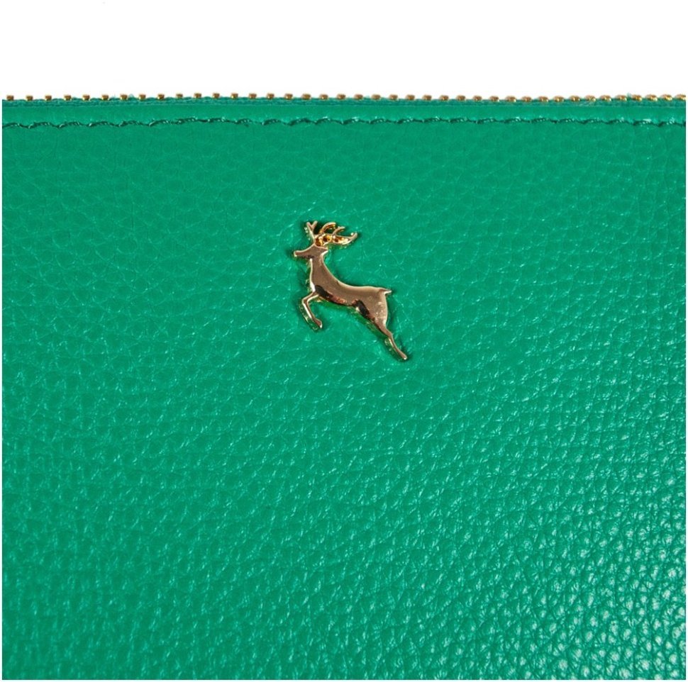 Вместительный женский кошелек из фактурной кожи зеленого цвета на молнии Ashwood 69610