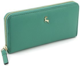Вместительный женский кошелек из фактурной кожи зеленого цвета на молнии Ashwood 69610