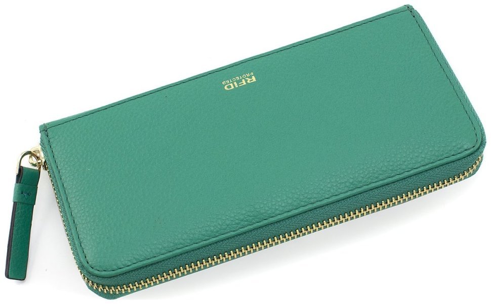 Місткий жіночий гаманець із фактурної шкіри зеленого кольору на блискавці Ashwood 69610