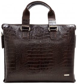 Чоловічий шкіряний портфель із тисненням під рептилію DESISAN 79710