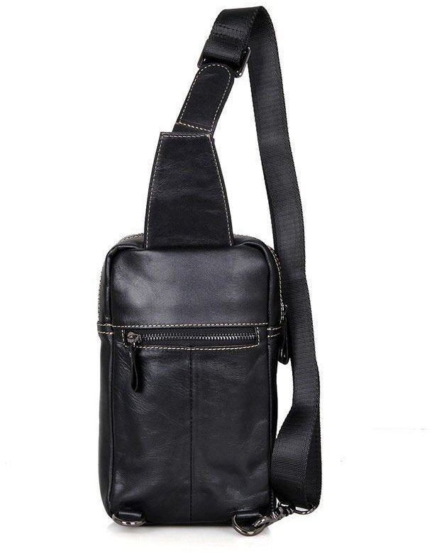 Стильный кожаный мужской мини слинг-рюкзак черного цвета на одной шлейке John McDee (19713)