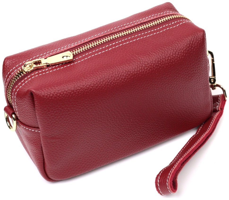 Жіноча сумка з натуральної шкіри бордового кольору на плече або на зап'ястя Vintage 2422274
