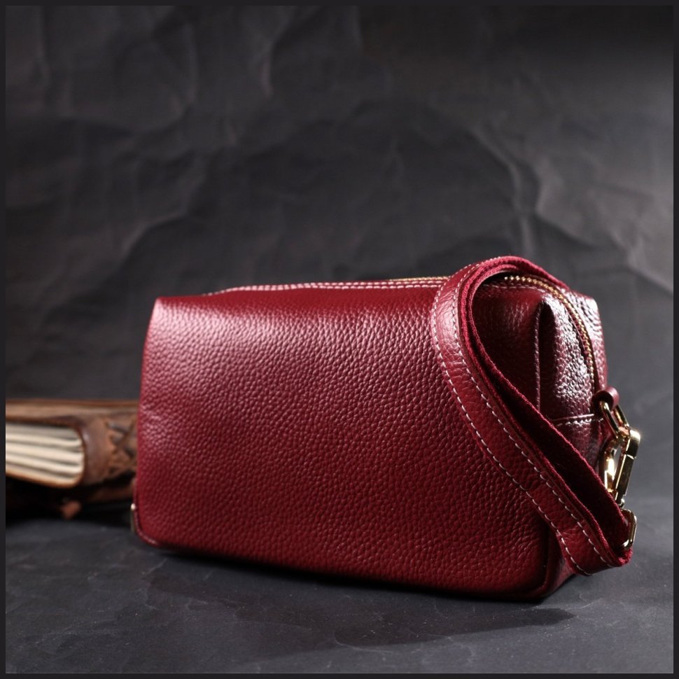 Женская сумка из натуральной кожи бордового цвета на плечо или на запястье Vintage 2422274