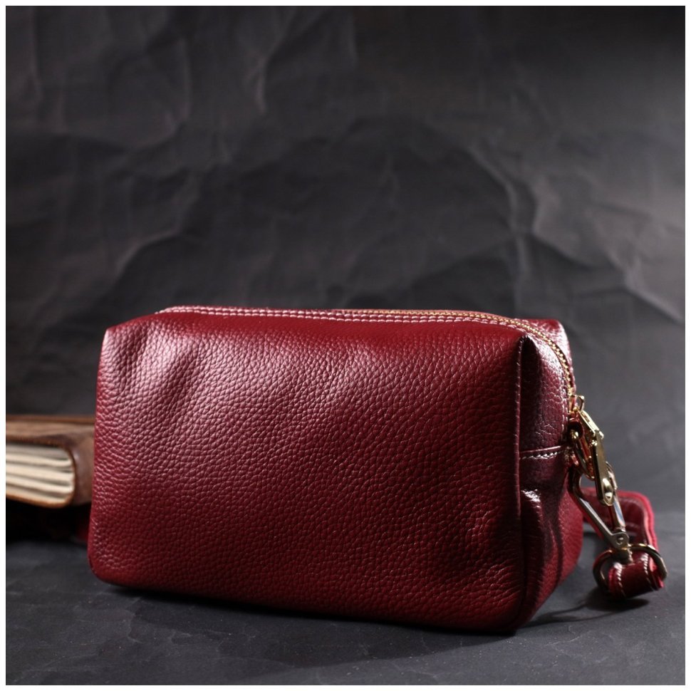 Жіноча сумка з натуральної шкіри бордового кольору на плече або на зап'ястя Vintage 2422274