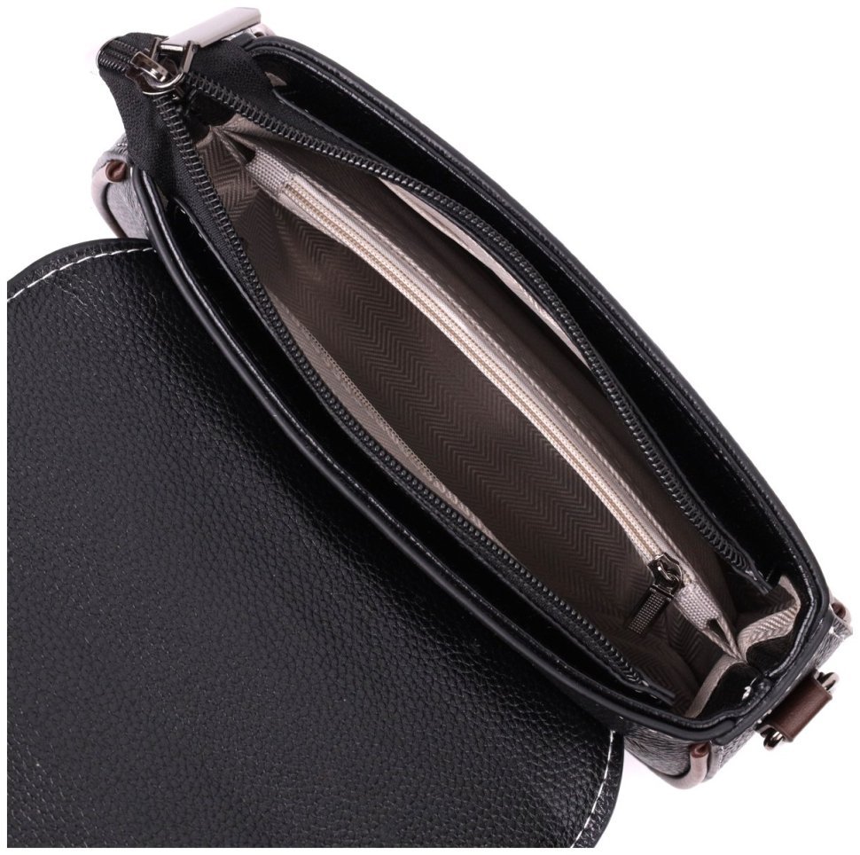Жіноча сумка з натуральної шкіри чорного кольору з фактурним клапаном Vintage 2422374
