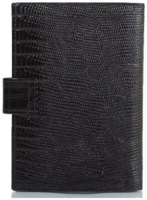 Черная обложка для автодокументов из натуральной кожи под рептилию с хлястиком на кнопке Desisan 80611