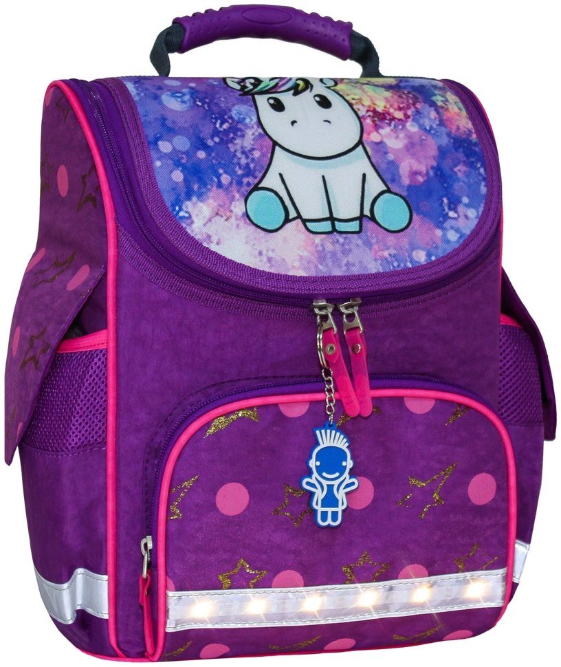 Школьный рюкзак для девочки с фонариком фиолетового цвета принт единорожки Bagland 111111 modnotak фото №1