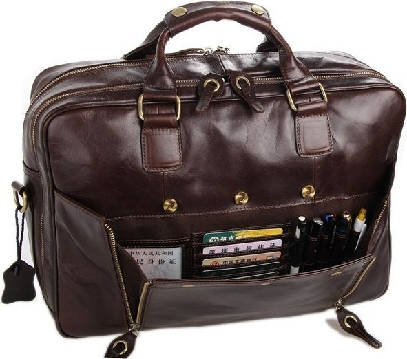Велика чоловіча сумка з якісної шкіри коричневого кольору VINTAGE STYLE (14239)