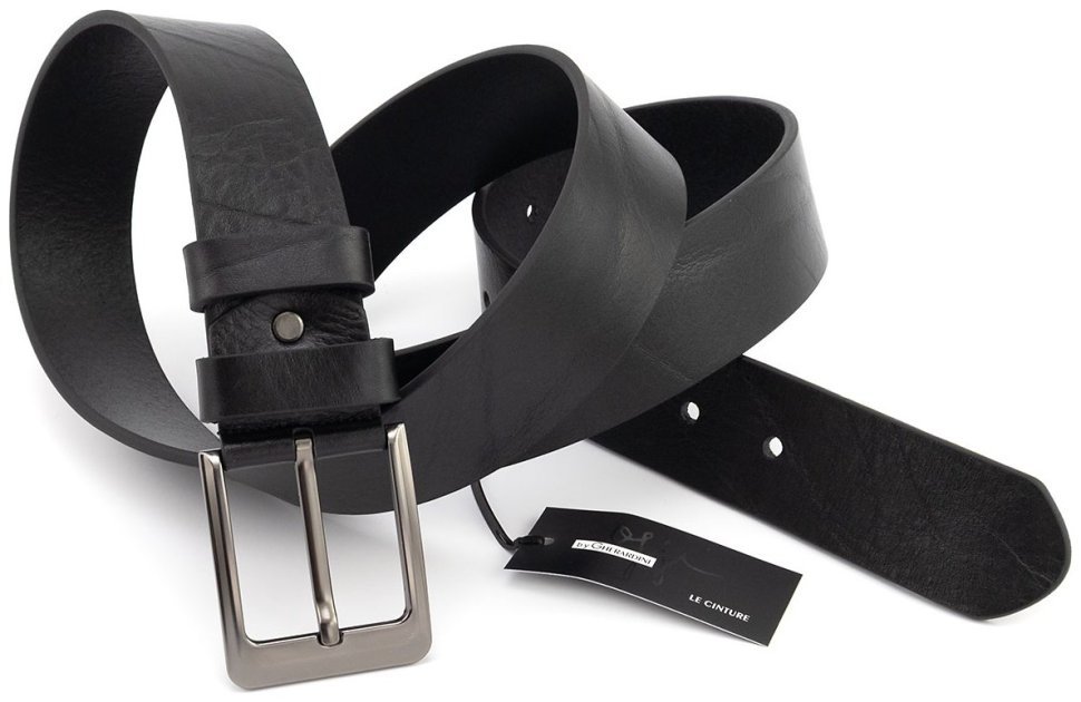 Чоловічий шкіряний широкий ремінь батал із збільшеною довжиною до 145 см. Gherardini 45061 (Італійська шкіра чорного кольору) modnotak фото №4