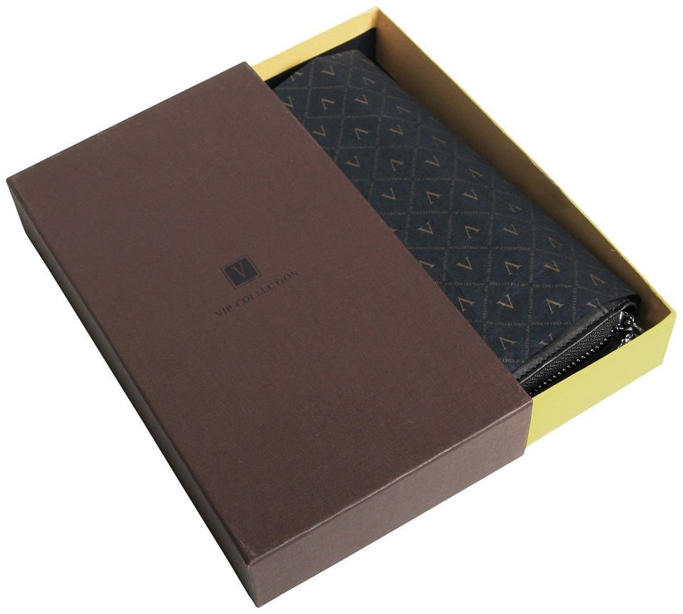 Чорний шкіряний гаманець-клатч Beverly Hills із застібкою на блискавці Vip Collection 102511 фото №6 Чорний шкіряний гаманець-клатч Beverly Hills із застібкою на блискавці Vip Collection 102511 modnotak фото №6