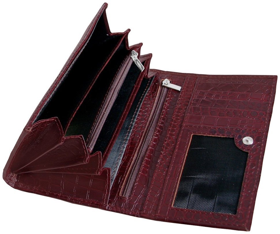 Коричневый женский кошелек на кнопке Vip Collection 102611 (кроко) modnotak фото №4