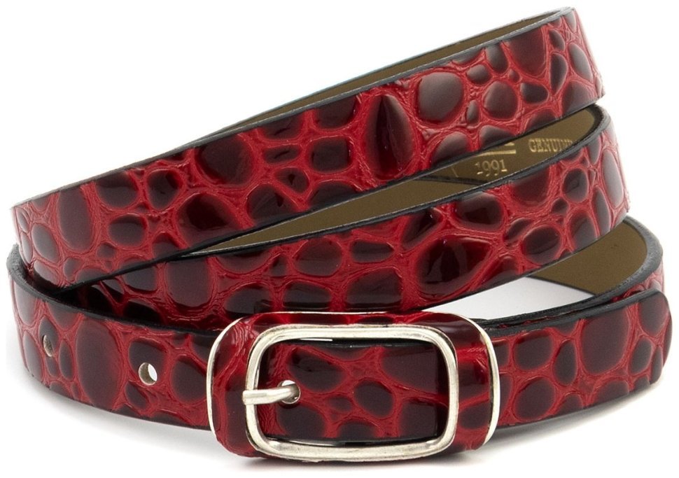 Женский узкий ремень из лаковой кожи с фактурой под рептилию Remar 21206​ красный modnotak фото №1