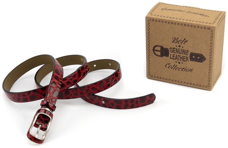 Женский узкий ремень из лаковой кожи с фактурой под рептилию Remar 21206​ красный modnotak фото №5