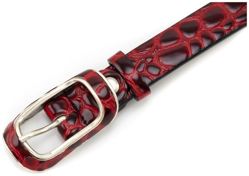 Женский узкий ремень из лаковой кожи с фактурой под рептилию Remar 21206​ красный modnotak фото №2