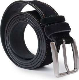 Брючный мужской ремень из натуральной замши черного цвета Vintage (2420704)