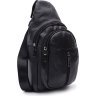 Мужской черный кожаный слинг-рюкзак среднего размера с одной лямкой Keizer (22088) - 1