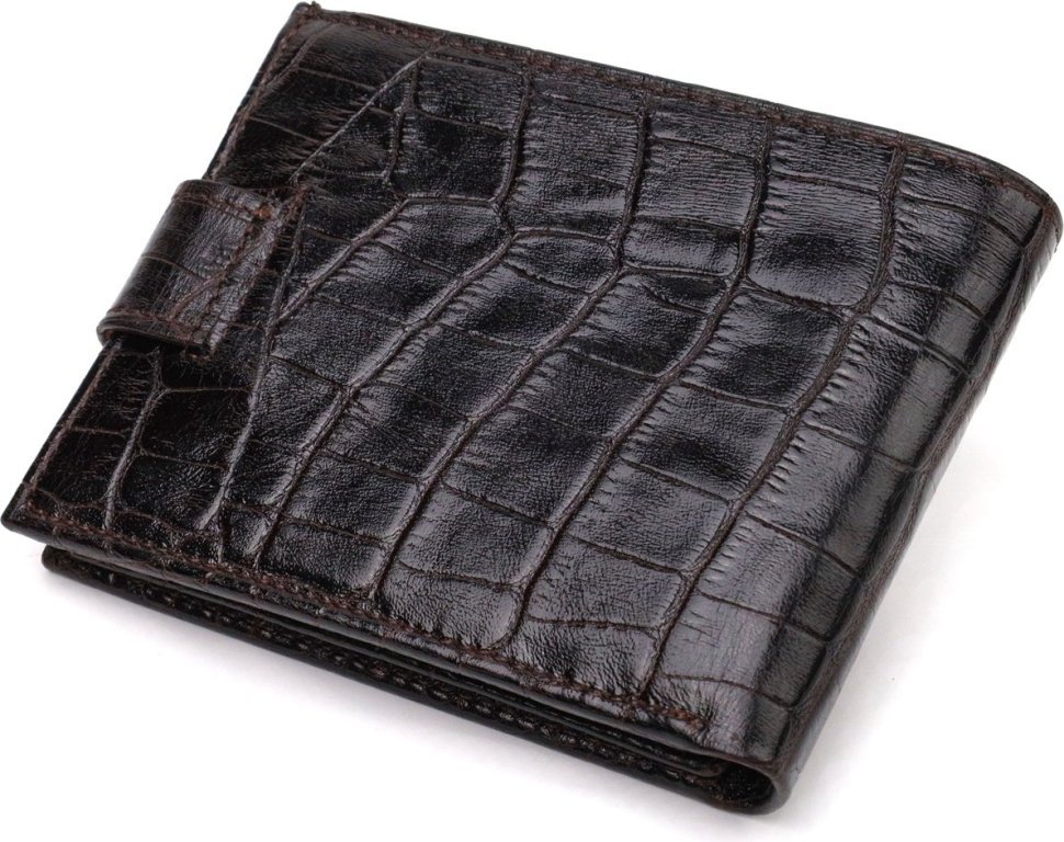 Небольшое мужское портмоне темно-коричневого цвета из натуральной кожи с тиснением под крокодила CANPELLINI (2421747)
