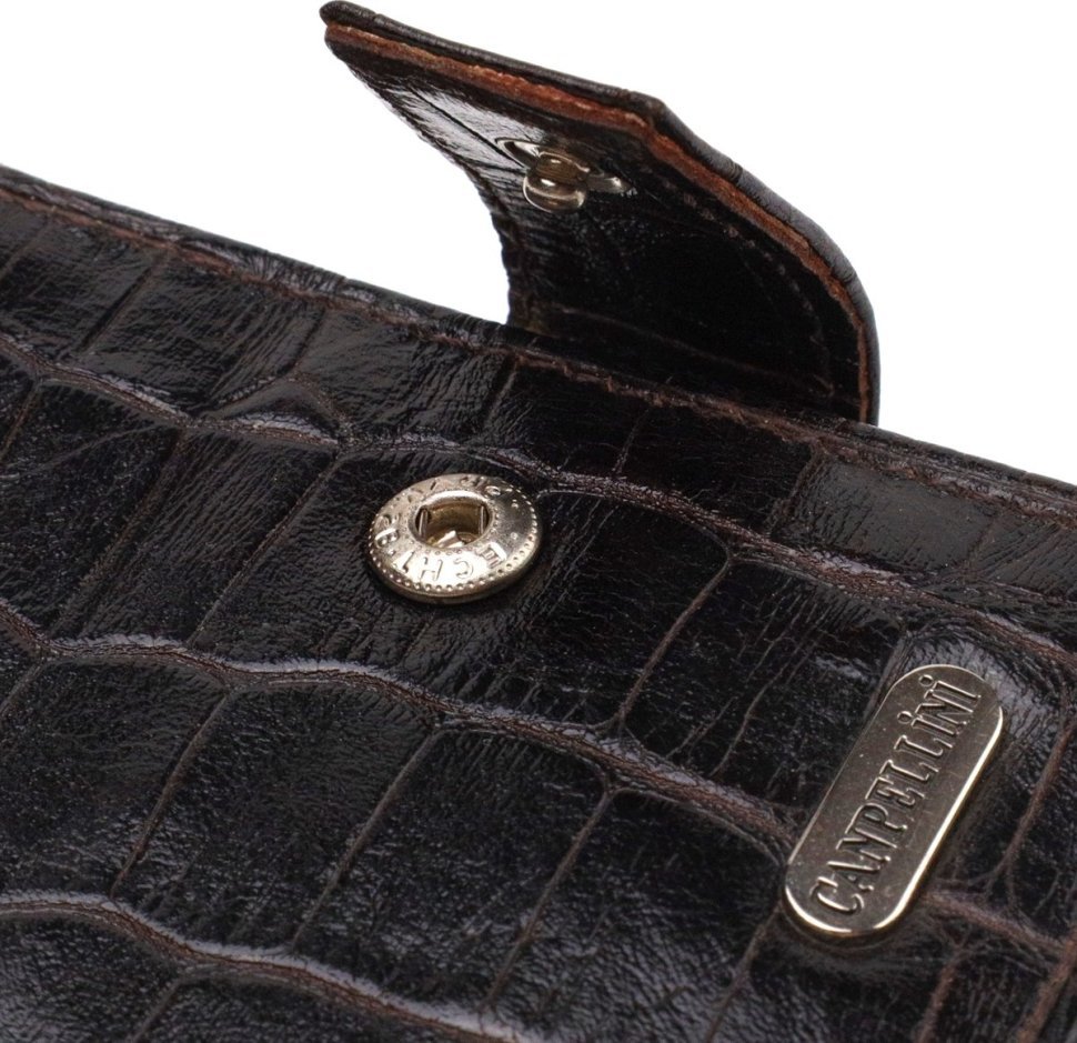 Небольшое мужское портмоне темно-коричневого цвета из натуральной кожи с тиснением под крокодила CANPELLINI (2421747)