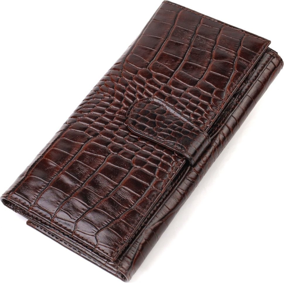 Жіночий довгий гаманець із натуральної шкіри з тисненням під крокодила CANPELLINI (2421847)
