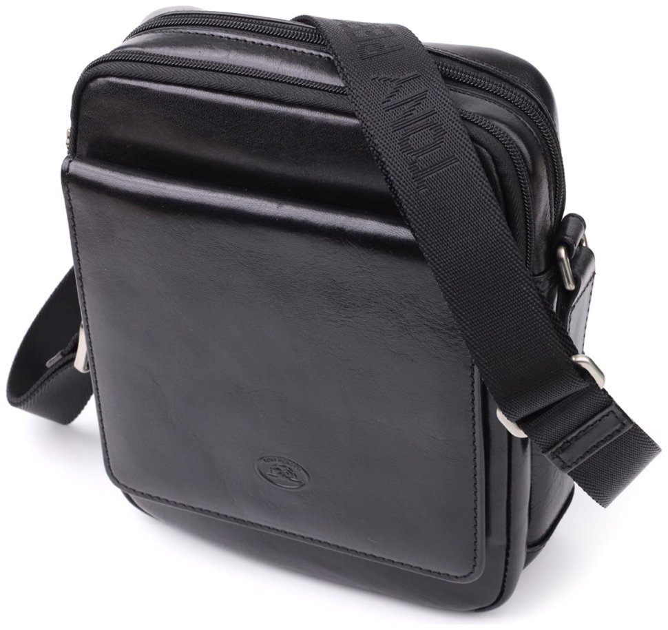 Мужская кожаная наплечная сумка Tony Perotti 103311 черного цвета modnotak фото №1