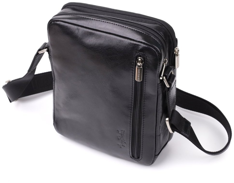 Мужская кожаная наплечная сумка Tony Perotti 103311 черного цвета modnotak фото №2