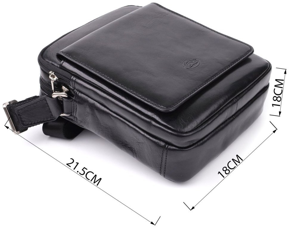 Мужская кожаная наплечная сумка Tony Perotti 103311 черного цвета modnotak фото №3