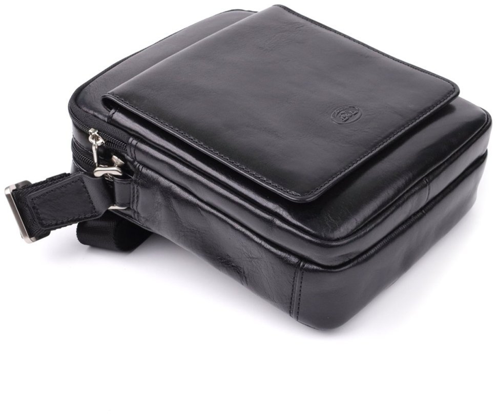 Мужская кожаная наплечная сумка Tony Perotti 103311 черного цвета modnotak фото №5