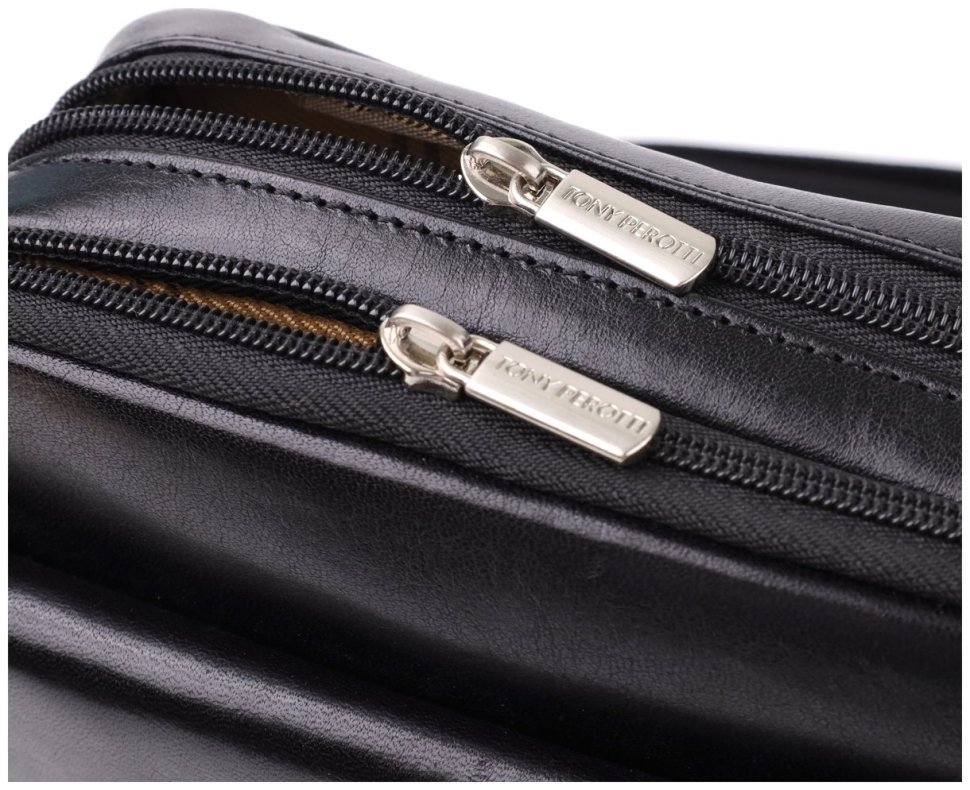 Мужская кожаная наплечная сумка Tony Perotti 103311 черного цвета modnotak фото №6