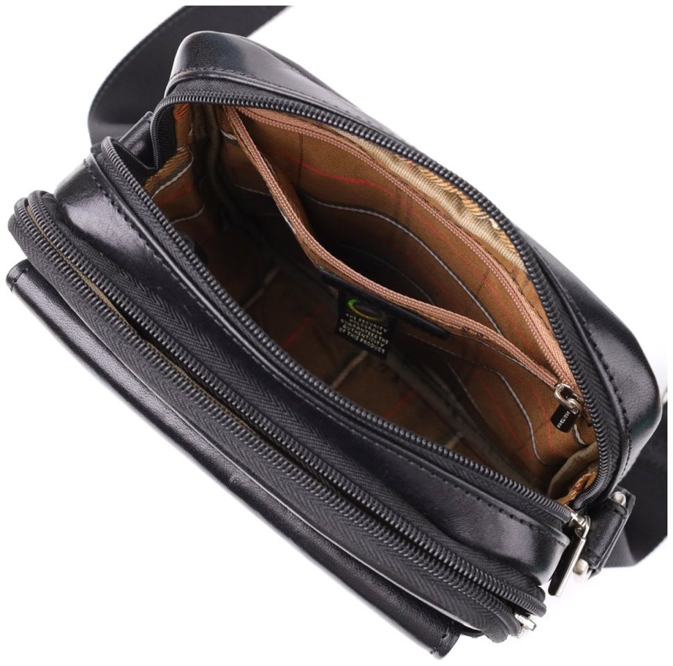 Мужская кожаная наплечная сумка Tony Perotti 103311 черного цвета modnotak фото №7