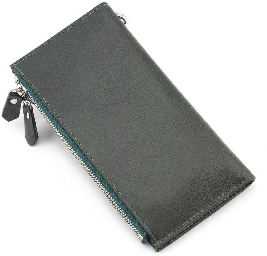Универсальный кожаный кошелек зеленого цвета под купюры и карточки ST Leather (17392)