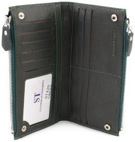 Универсальный кожаный кошелек зеленого цвета под купюры и карточки ST Leather (17392)