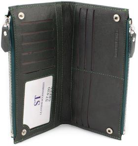 Универсальный кожаный кошелек зеленого цвета под купюры и карточки ST Leather (17392) - 2