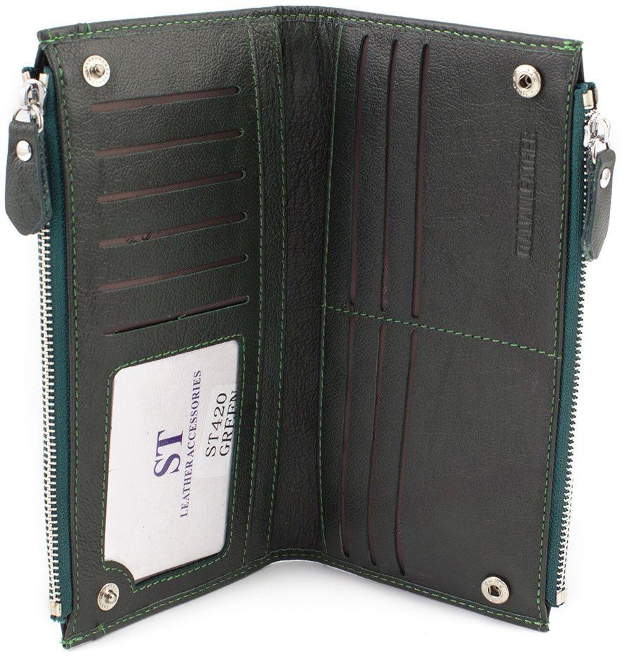 Універсальний шкіряний гаманець зеленого кольору під купюри і картки ST Leather (17392)