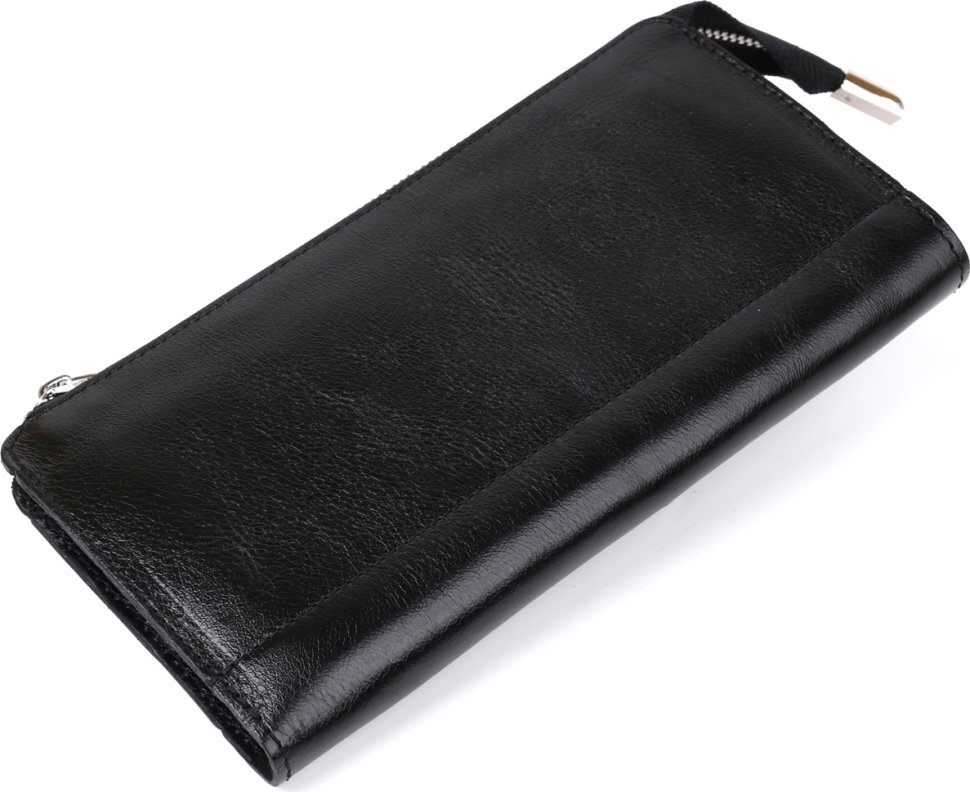 Повсякденний гаманець-клатч із гладкої шкіри однотонного чорного кольору SHVIGEL (16186)