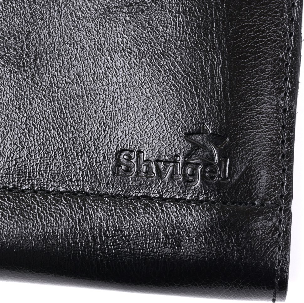 Повседневный кошелек-клатч из гладкой кожи однотонного черного цвета SHVIGEL (16186)