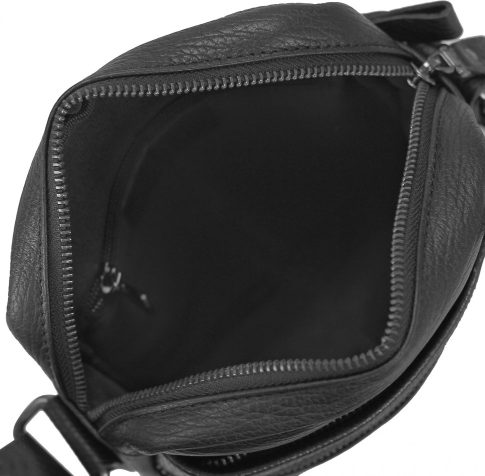Черная мужская сумка через плечо из кожи флотар Tiding Bag (15779)