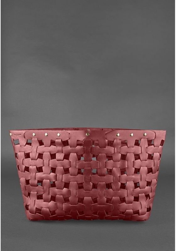 Кожаная плетеная сумка бордового цвета с длинными ручками BlankNote Пазл Xl (12783)