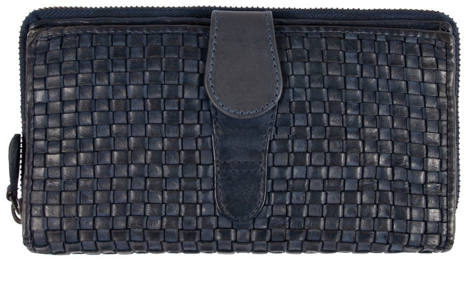 Вместительный женский кошелек из плетенной кожи с отделением на молнии Ashwood D84 94011 (Синего цвета) modnotak фото №1